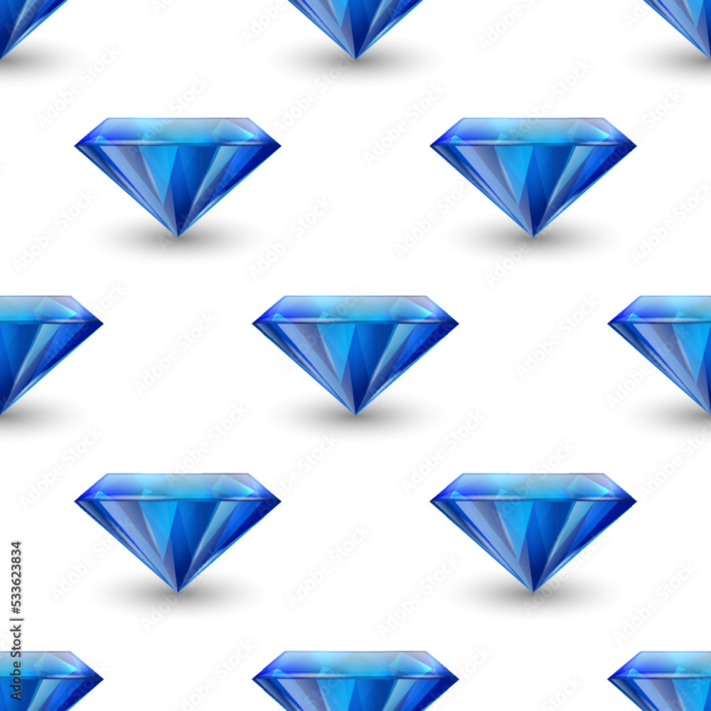 Vector Seamless Pattern with 3d Realistic Gemstone, Crystal, Rhinestones on White Background. Jewerly Concept. Design Template. Gems, Crystals, Rhinestones or Gemstones, Top View Vector Seamless Pattern with 3d Realistic Gemstone, Crystal, Rhinestones on White Background. Jewerly Concept. Design Template. Gems, Crystals, Rhinestones or Gemstones, Top View