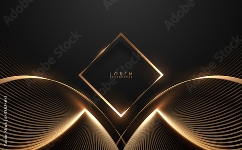 Abstract gold and black background with ribbons and lines