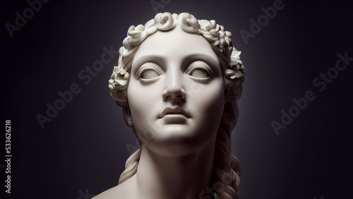 Illustration of a Renaissance marble statue of Persephone. She is the Queen of the underworld, the Goddess of spring. Persephone in Greek mythology, known as Proserpina in Roman mythology. photo