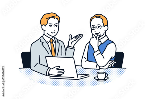 ビジネスマンに相談するシニア男性のシンプルなベクターイラスト素材 © KatoSaori