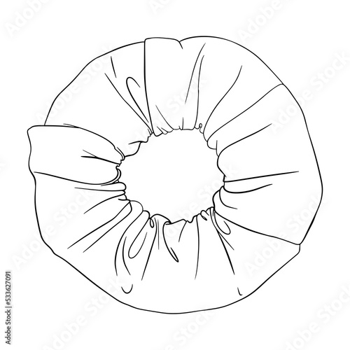 Hair scrunchie. Fashion. Hand drawn illustration. Digital art. Black transparent Icon, isolated on white background. Coloring book. Vector EPS10. 
