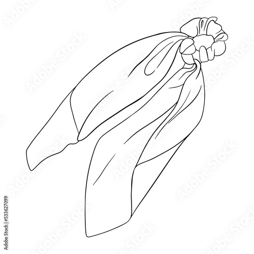 Hair scrunchie. Fashion. Hand drawn illustration. Digital art. Black transparent Icon, isolated on white background. Coloring book. Vector EPS10. 