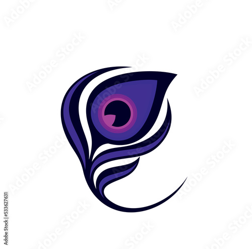 Eye of the Peacock Feathers. Illustration Vector. Peacock feather elegant logo icon design template 