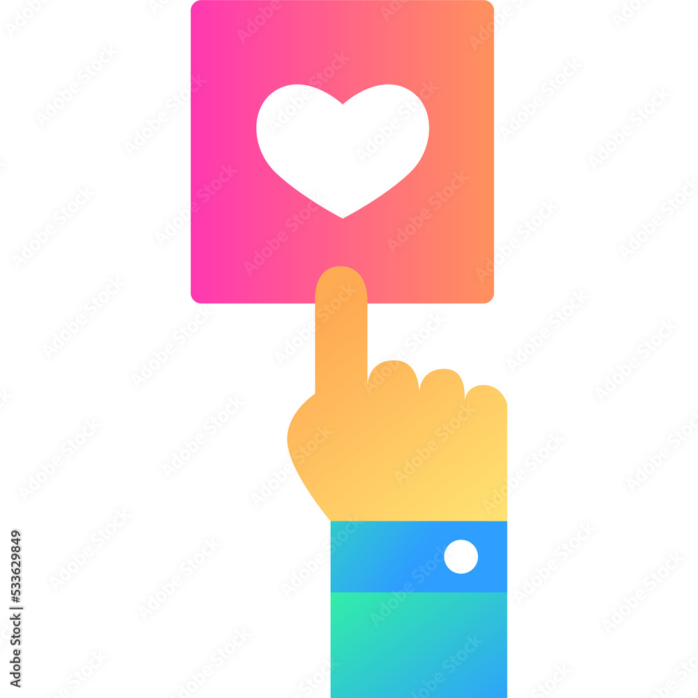 Hand tapping red heart like button vector icon Hand tapping red heart like button vector icon
