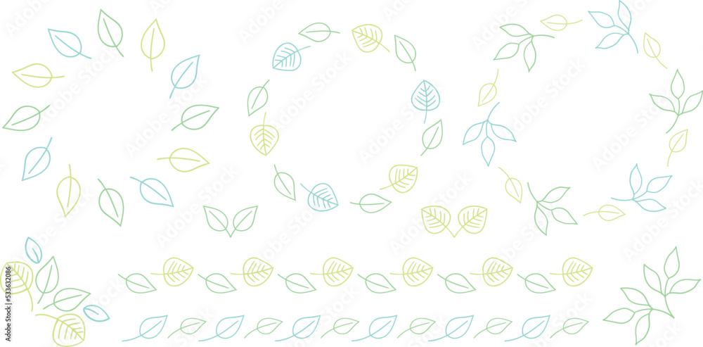 手書き植物の飾り枠セット　緑