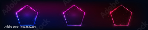 Neon double frame in pentagon form with shining effects