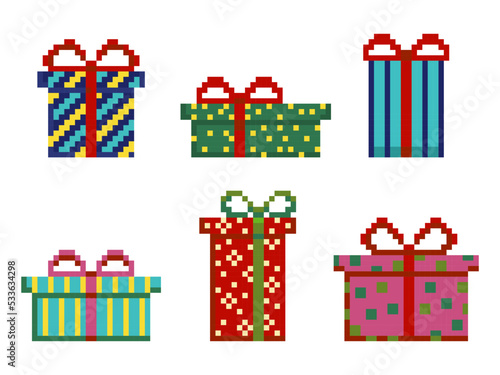 Pixel Art Christmas Wrapped Gift Boxes Set