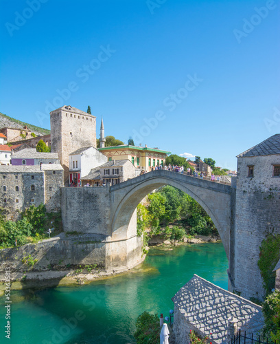 Historical Mostar Bridge known also as Stari Most or Old Bridge in Mostar  Bosnia and Herzegovina