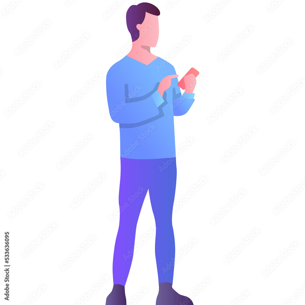 Man using mobile app vector icon isolated