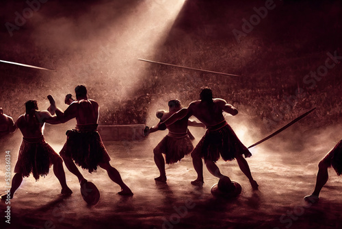 Canvastavla Gladiator battle in the coliseum surrounded by crowds of spectators