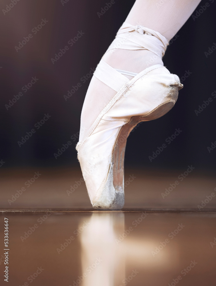 Misbrug jogger Uredelighed Ballet shoes and dance woman floor balance with flexible motion fitness  footwear close up. Professional ballerina athlete training for performance  with satin sport pumps for free movement. Stock Photo | Adobe Stock