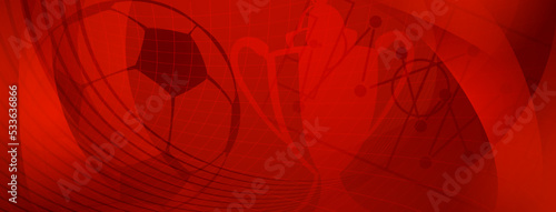 Abstract background on a football theme with big ball and other soccer symbols in red colors