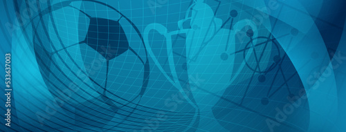 Abstract background on a football theme with big ball and other soccer symbols in blue colors