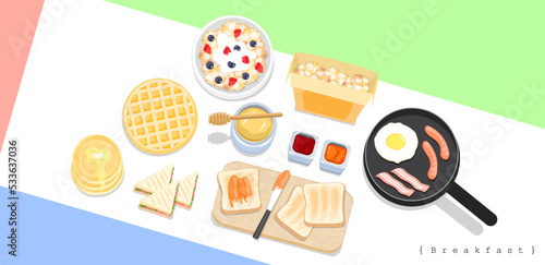 Illustration vector flat style of breakfast set isolated on white background.