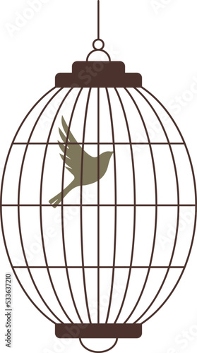 Rounded birdcage with bird illustration