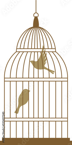 Birdcage with birds flat illustration