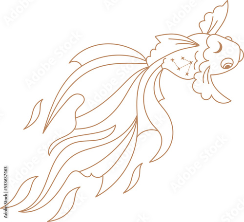 Gold fish boho lined illustration