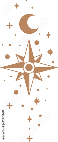 Wind rose with stars boho illustration