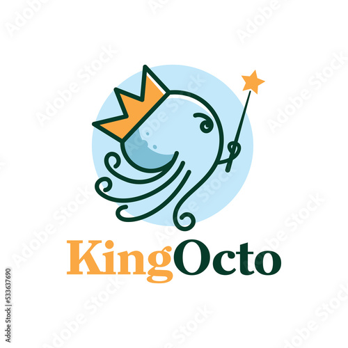 cute cartoon king octopus holding magic wand
