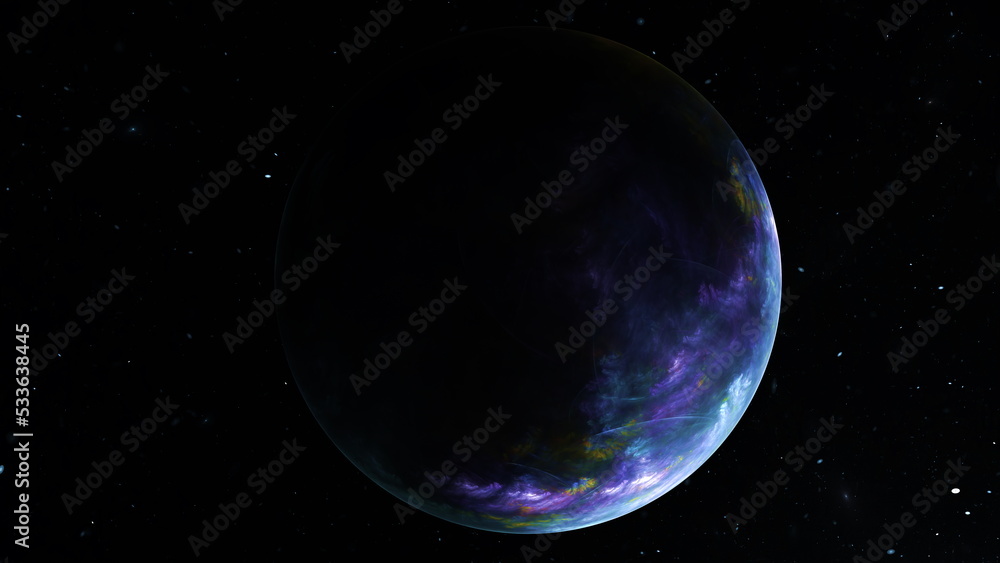 Fantasy is an abstract planet in space against the background of stars and galaxies. 3d illustration Fantasy is an abstract planet in space against the background of stars and galaxies. 3d illustration