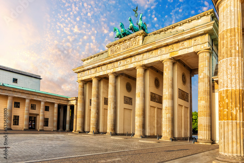 Famous Brandenburg Gate or Brandenburger Tor, side view, Berlin, Germany