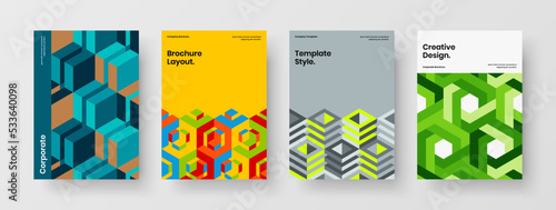 Isolated brochure A4 design vector template set. Fresh mosaic shapes catalog cover illustration bundle.