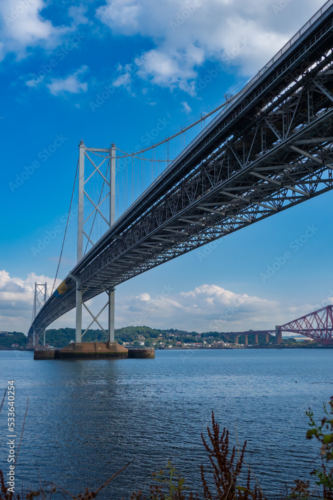 Edinburgh Scotland at the Queensferry crossing on beautiful summer morning