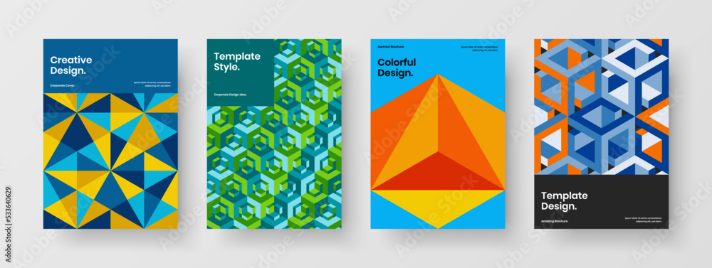 Vivid corporate identity vector design layout bundle. Premium mosaic hexagons journal cover template set. Vivid corporate identity vector design layout bundle. Premium mosaic hexagons journal cover template set.