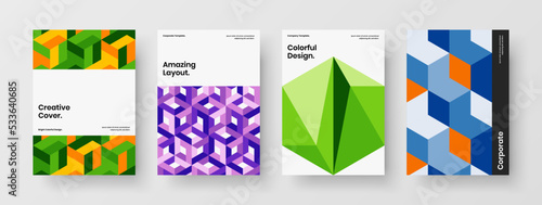 Abstract geometric tiles magazine cover template collection. Simple corporate brochure vector design concept bundle.