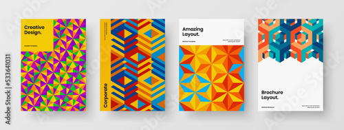 Trendy geometric tiles flyer template set. Original leaflet A4 vector design illustration bundle.