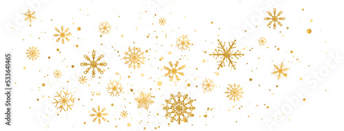 Wallpaper Mural Gold glitter snowflakes with different ornament. Golden snowflake falling wave. Luxury Christmas garland. Winter ornament for packaging, card, invitation. Celebration border. Vector illustration Torontodigital.ca