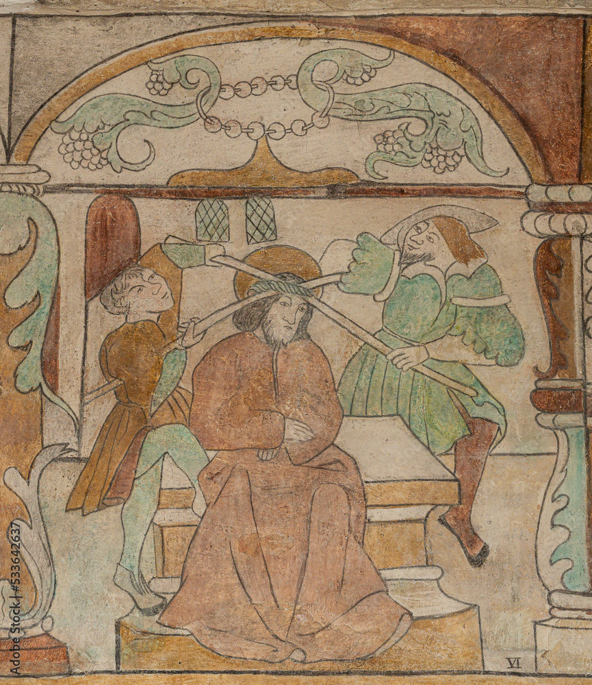 Fototapeta premium old fresco depicting The Crowning with Thorns