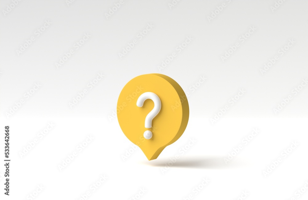 Social media notification with question mark icon on white background. FAQ symbol concept. 3D render, 3D illustration. Social media notification with question mark icon on white background. FAQ symbol concept. 3D render, 3D illustration.