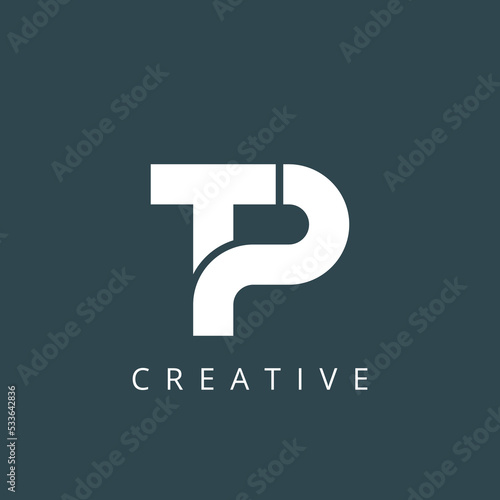 Alphabet TP logo design in vector format with white color.