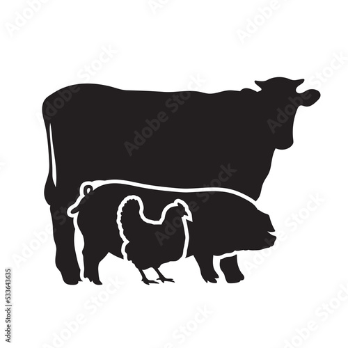 Cow swine chicken, farm icon logo design, stencil template isolated