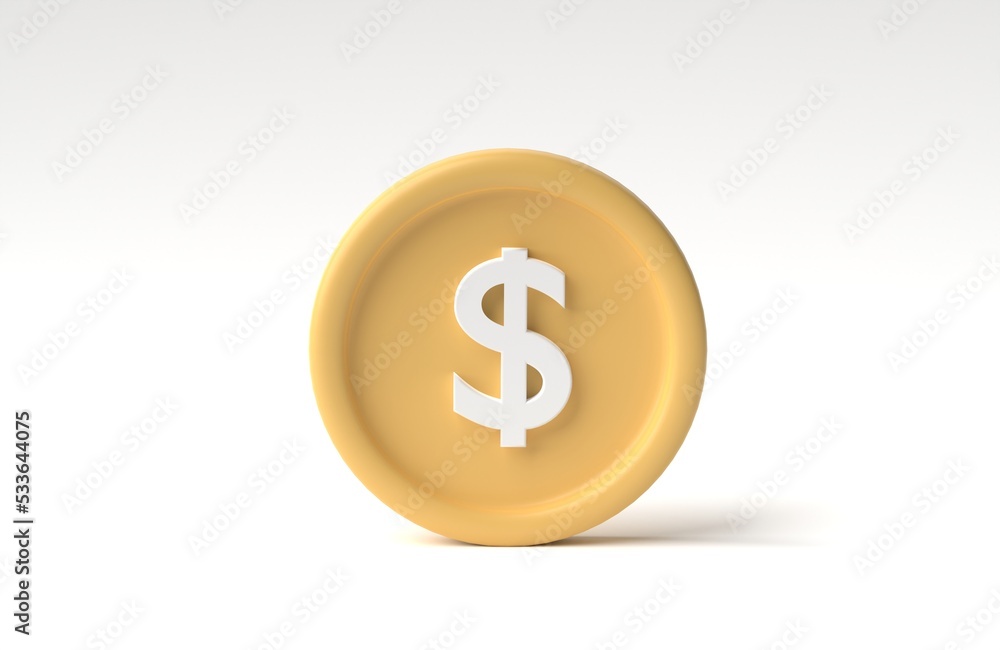 Gold dollar coin isolated on white background. 3D rendering, 3D illustration. Gold dollar coin isolated on white background. 3D rendering, 3D illustration.