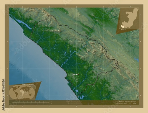 Kouilou, Republic of Congo. Physical. Labelled points of cities photo