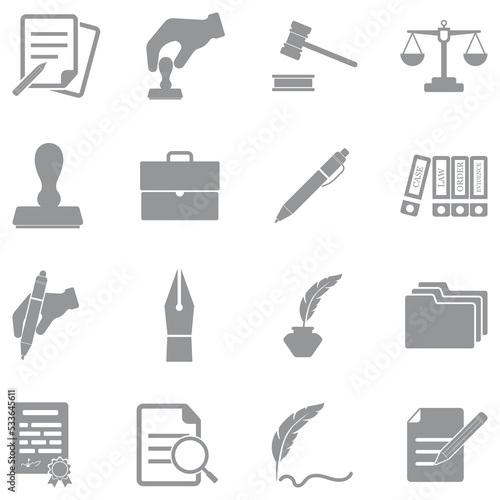 Notary Icons. Gray Flat Design. Vector Illustration.