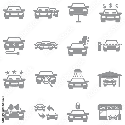 Car Icons. Gray Flat Design. Vector Illustration.