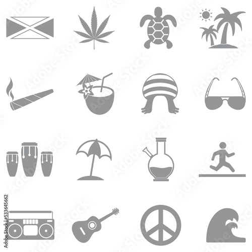Jamaica Icons. Gray Flat Design. Vector Illustration.