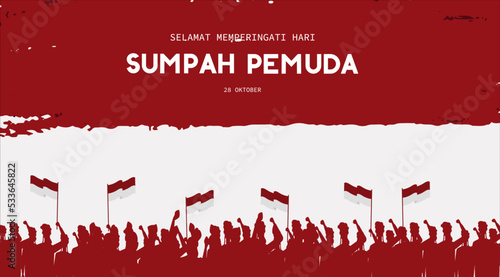 Translation : Happy Indonesian Youth Pledge Day Vector Illustration. Sumpah Pemuda Poster Design