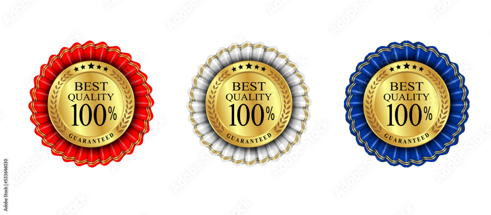 100 Percent Best Quality Badge With Ribbon set On White Background 100 Percent Best Quality Badge With Ribbon set On White Background