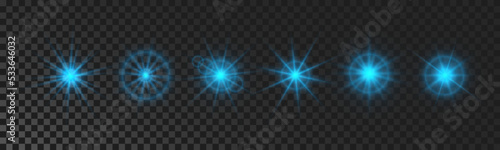 Set of blue glowing sparkling stars
