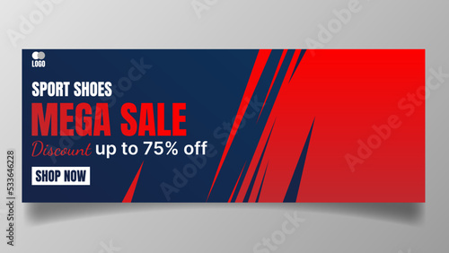 sport shoes banner design for social media banner in red and dark blue color