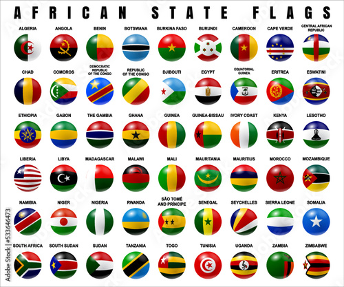 Flags of African Sovereign States. Flags Set 3D Rounded
