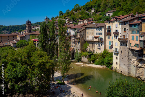 Visiting the beautiful river and village of Pont-en-Royans during summertime in France