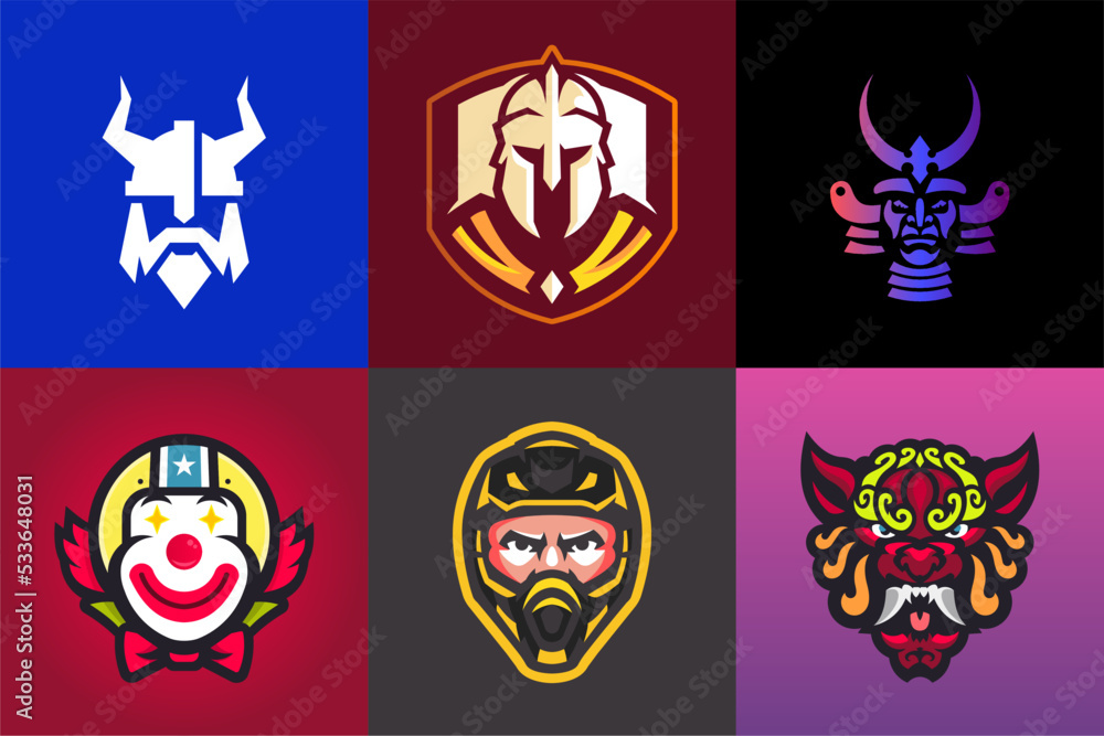 Fototapeta premium Head design logofolio helmet close up face imaginate urban viking gladiator samurai clown biker costume