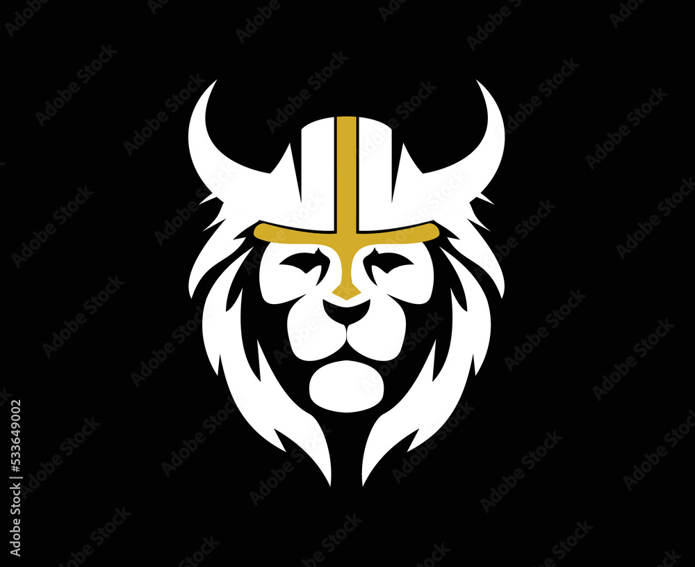 lion head logo wearing viking war helmet lion head logo wearing viking war helmet