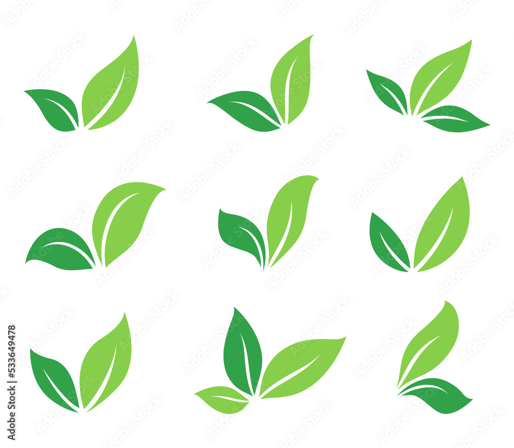 natural leaves and branch silhouettes set icons