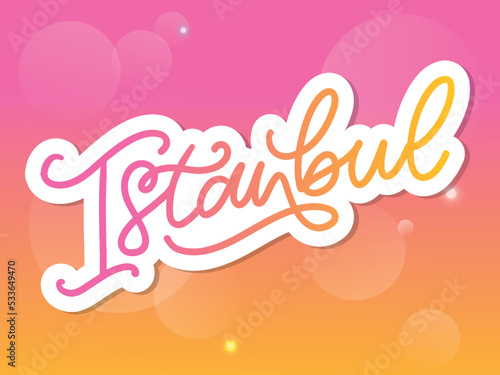 Istanbul. Hand lettering. Vector logo of Istanbul in black color with seagulls on white background. souvenir products, banner emblem, travel blog social media, brochure, flyer. Digital illustration.